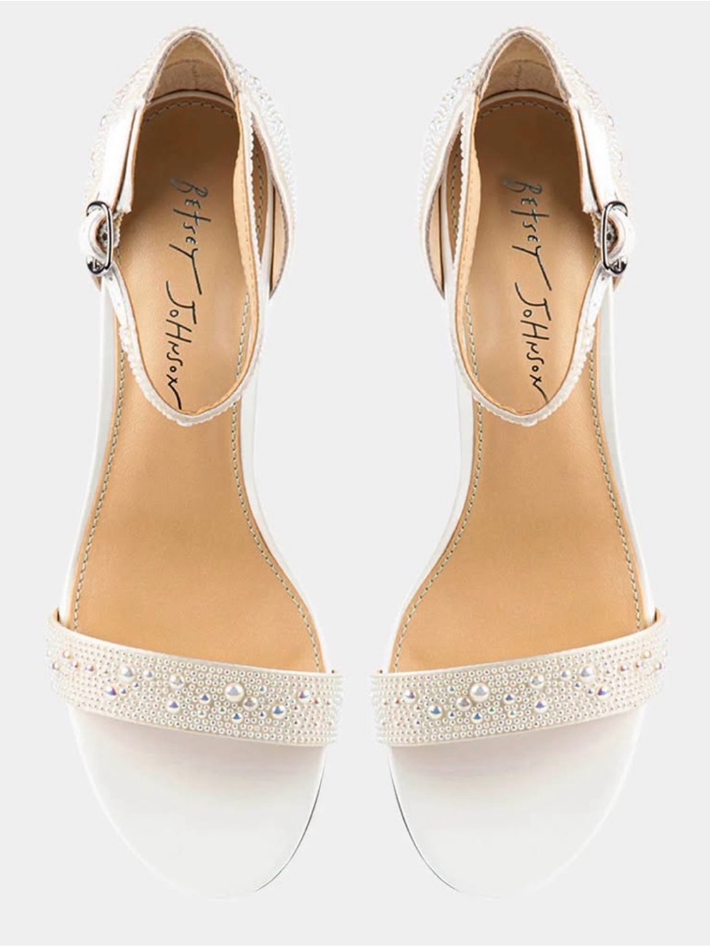 Steve Madden Betsey Johnson White Pearl-Embellished Ankle-Strap Heels